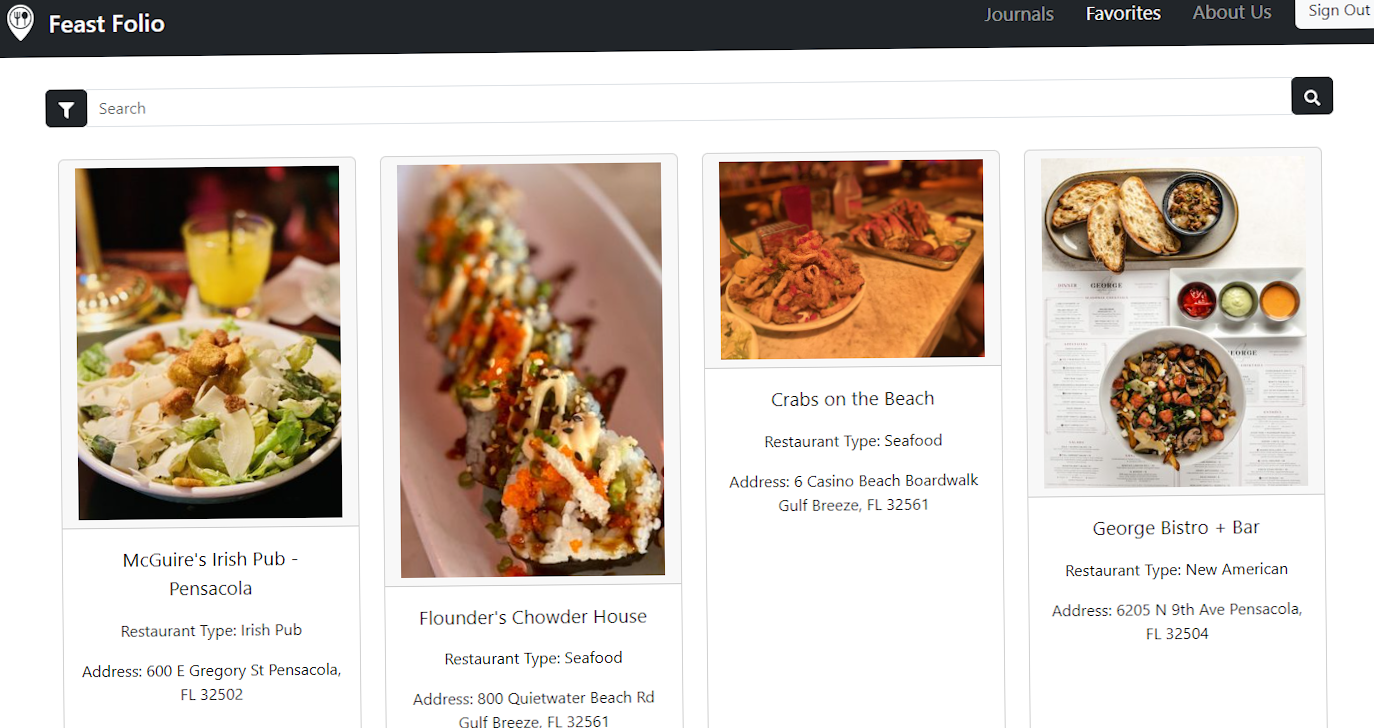 Screenshot of the FeastFolio website.